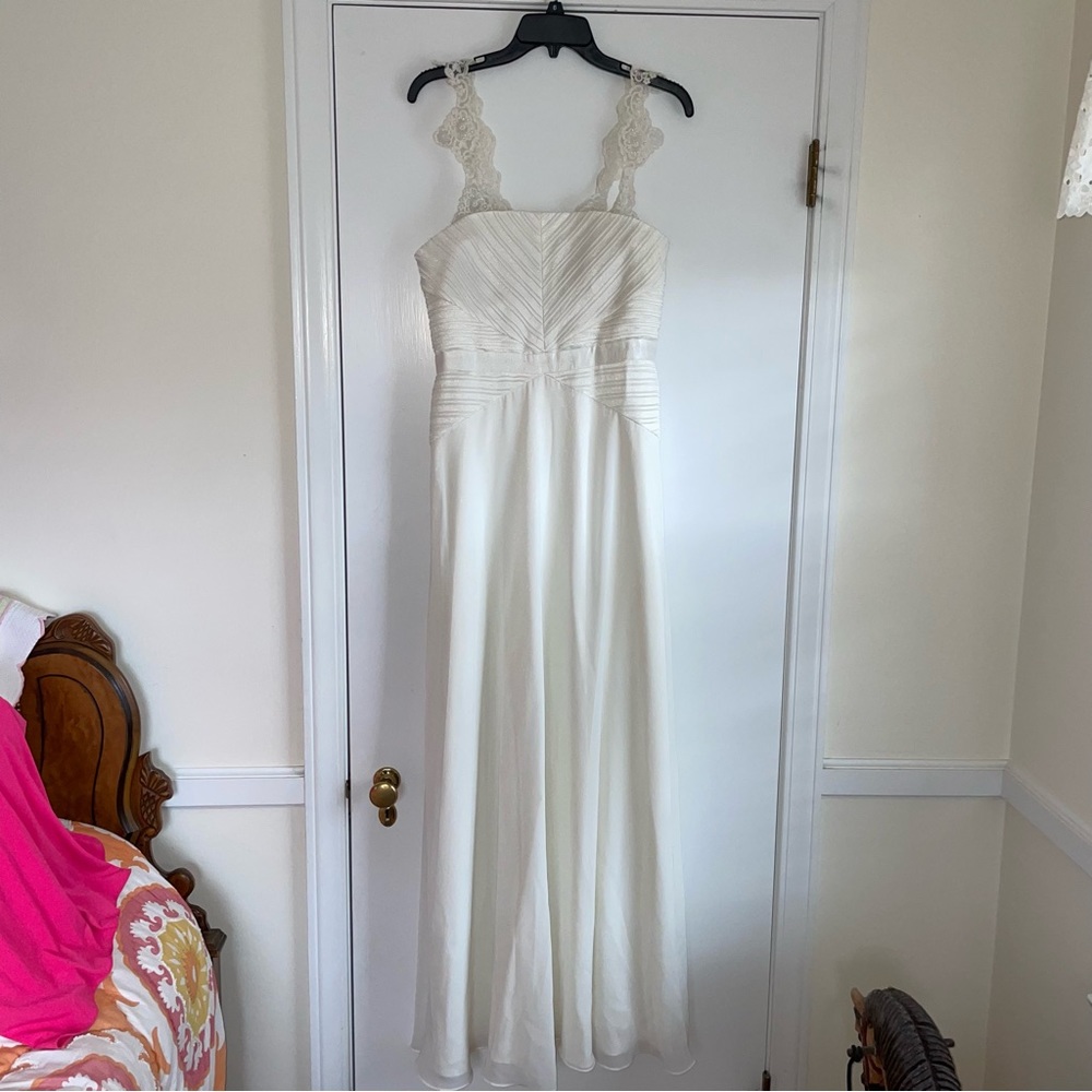 Calvin Klein floor length white gown. Lace Straps sewn on and can be removed
